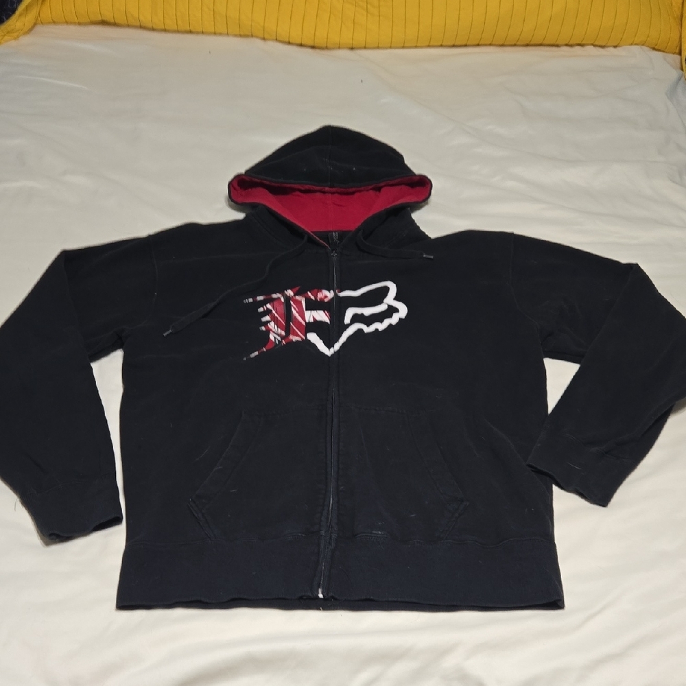 Fox Black Hoodie with Red Interior and Logo